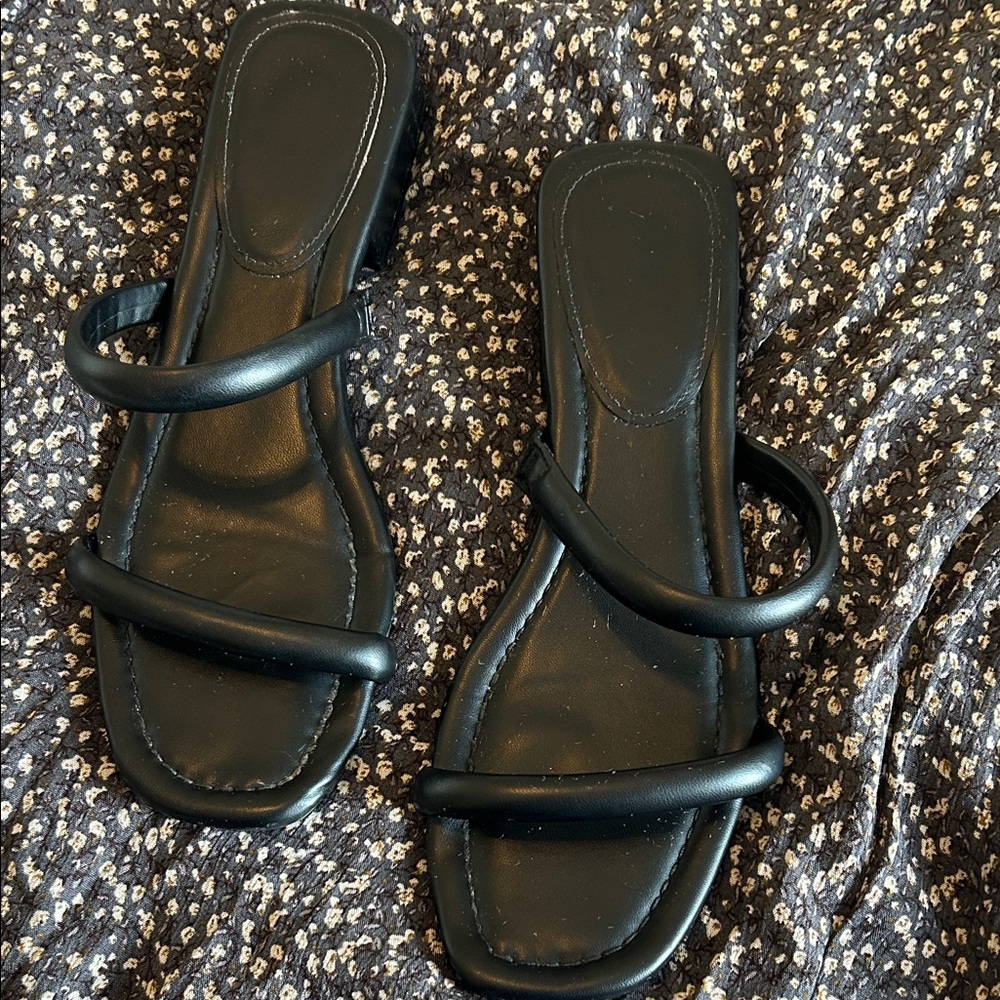 Women's Black Double-Strap Slide Sandals